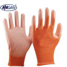 NMSAFETY 13 gauge orange polyester/nylon dipped PU garden Work Gloves